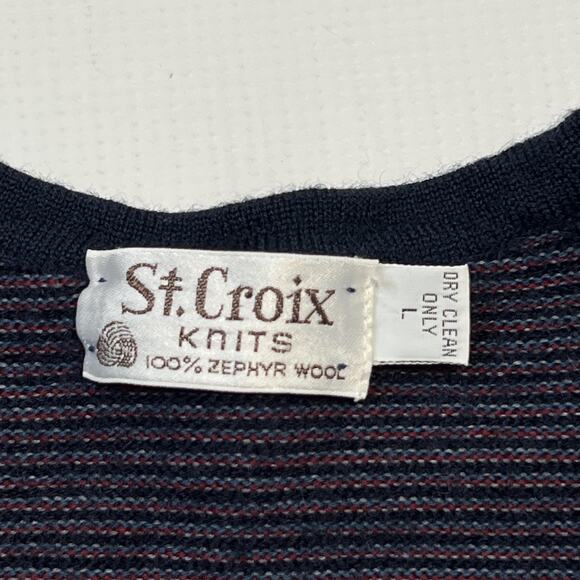 Vintage St Croix Sweater Mens Large Blue Red Wool V Neck Abstract Geometric 90s - Picture 3 of 8